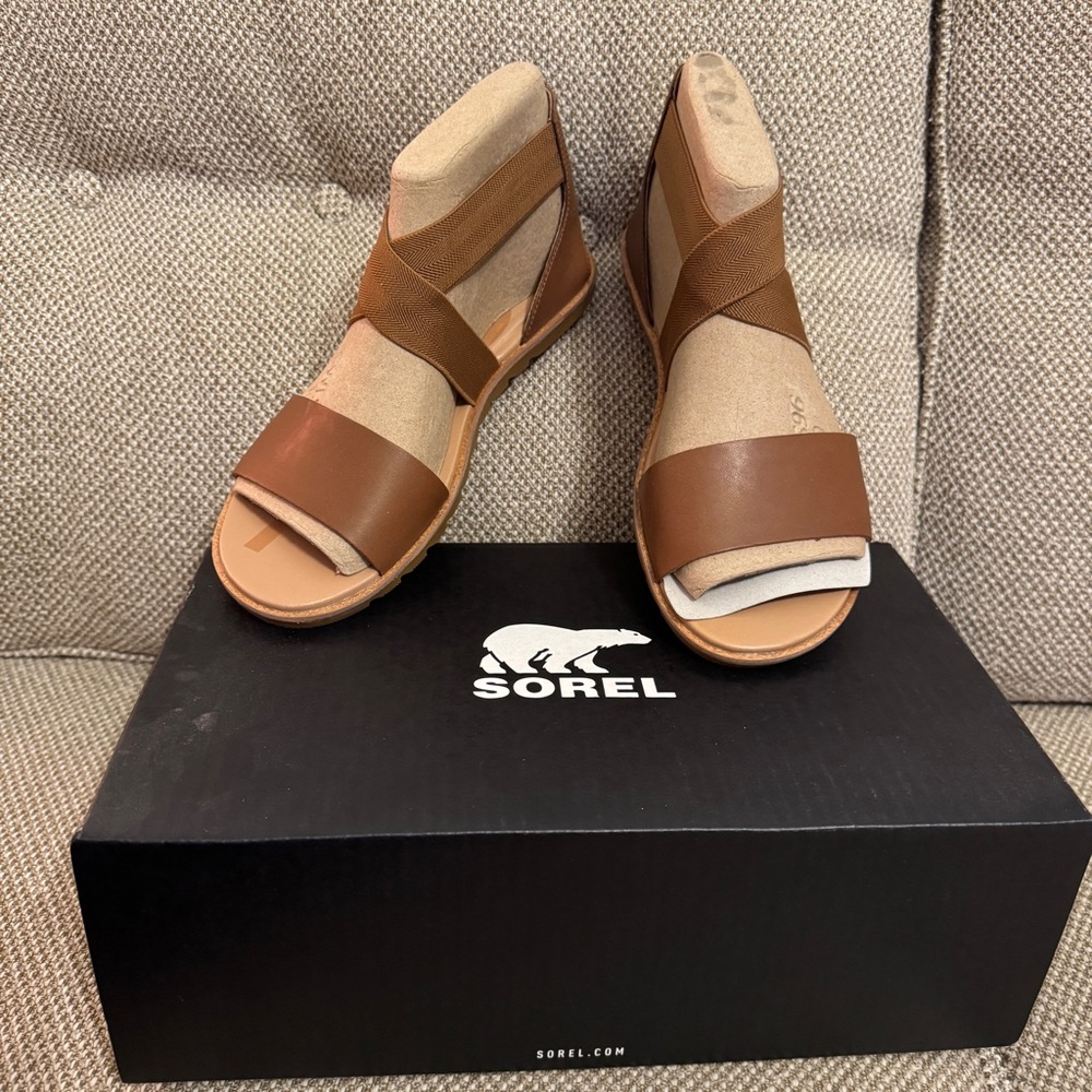 **NIB** Sorel Ella II Leather Tan/Brown Sandal Sz 8.5